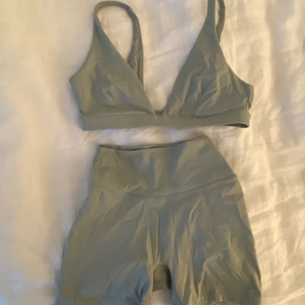 Crop Shop Boutique Sage Sports Bra and Shorts Set